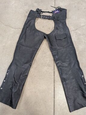 MOB Classic X4 Black Genuine Leather Motorcycle Chaps XL Tall NWT
